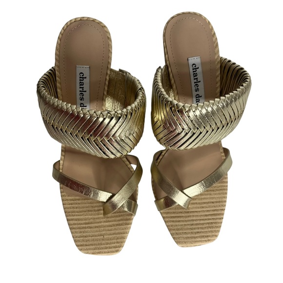 NWT Charles David Horation Gold Metallic Leather Block Heel Sandal Size 7 NIB - Picture 4 of 11